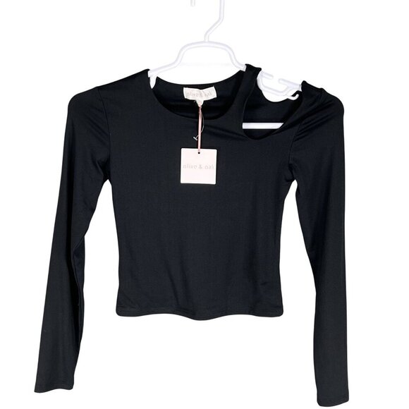 Anthropologie NWT Olive & Oak Womens S Black Long Sleeve Asymmetrical Cutout Top - Picture 3 of 16
